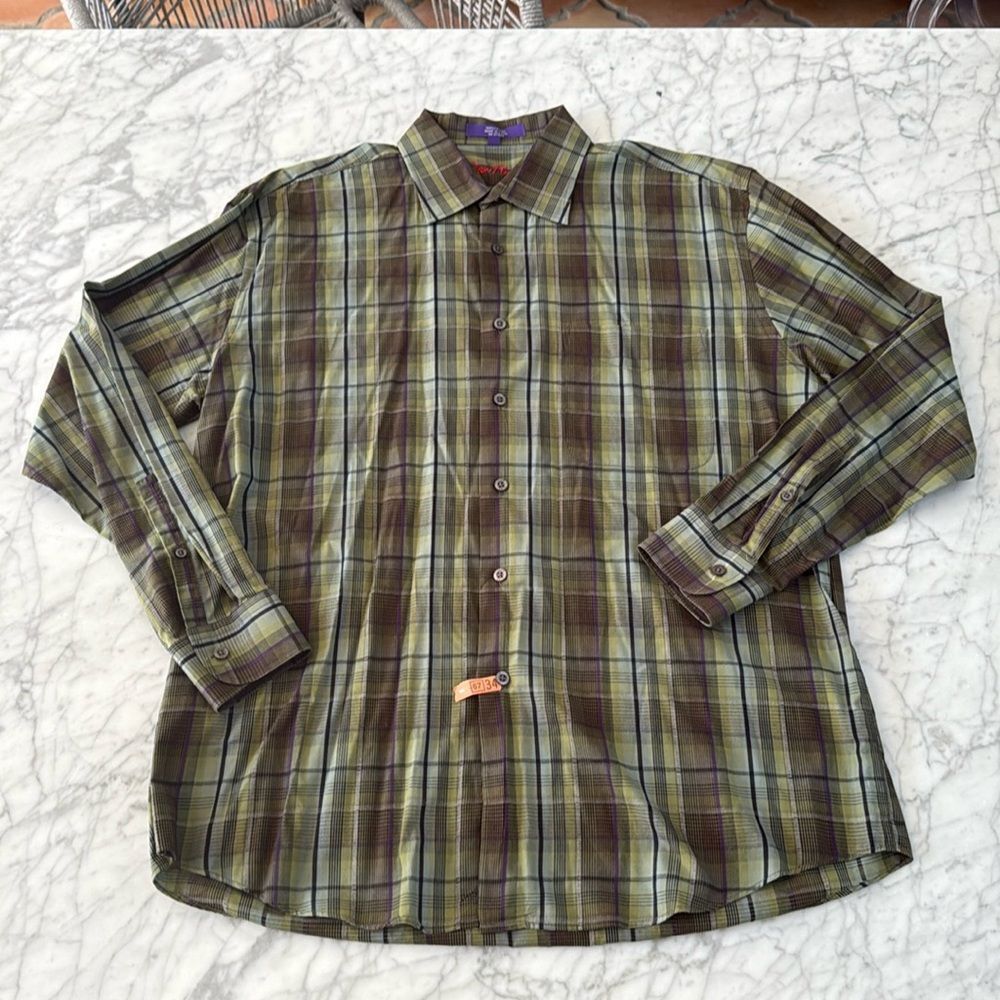 Alan Flusser Plaid Shirt Button Down LS Mens L